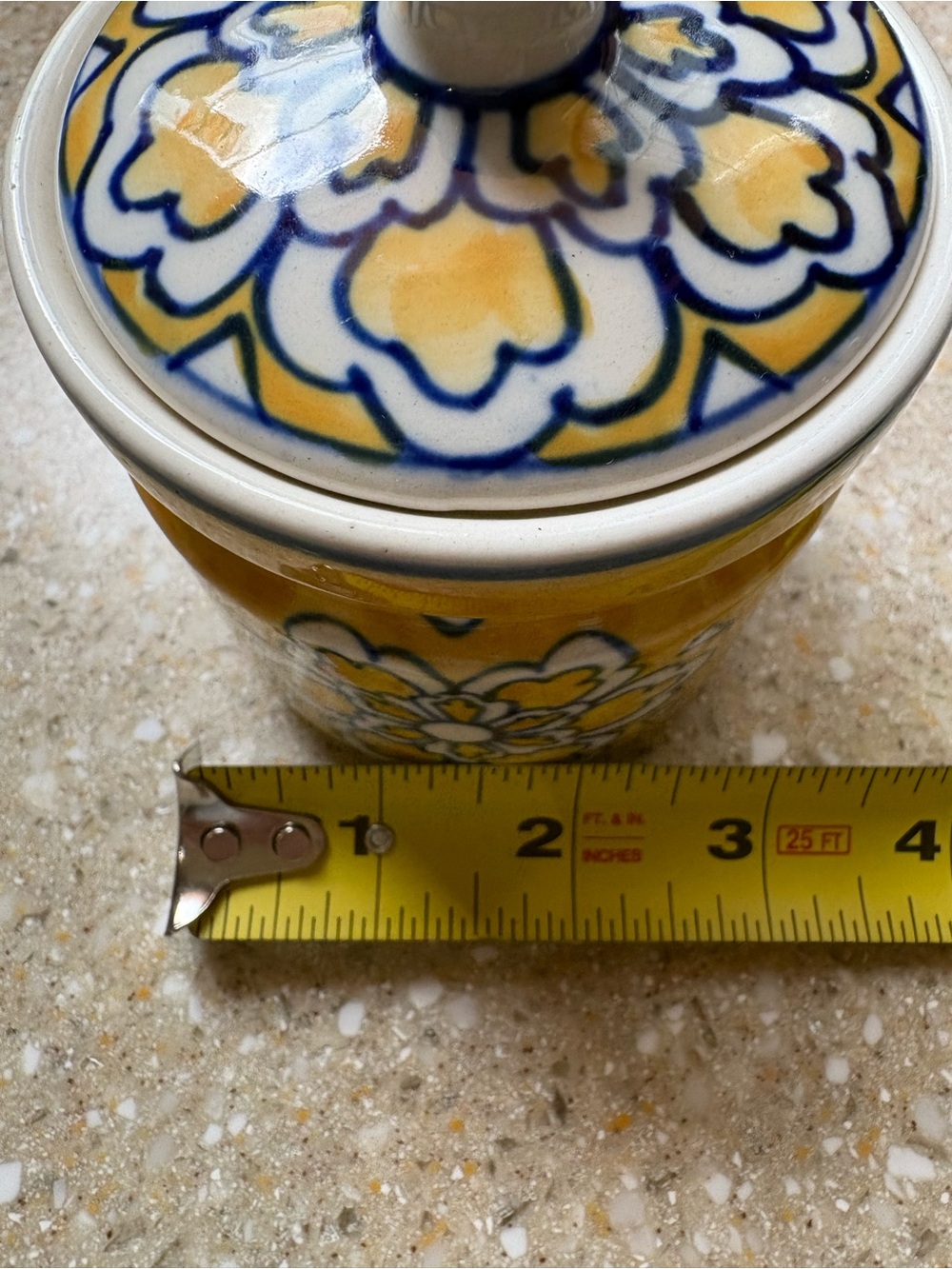Pier 1 Imports Toscana Yellow/Blue Hand Painted Ceramic Spice Jar w/Sealing Lid - Picture 9 of 9